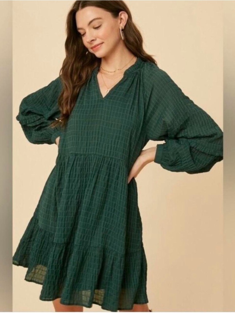 Mare Mare x Anthropologie Anne Teal Green Tiered Tunic Dress Size Medium Petite